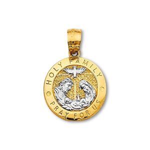14K Gold Holy Family Pendant | Round Two-Tone Religious Charm By Tehrani Jewelry